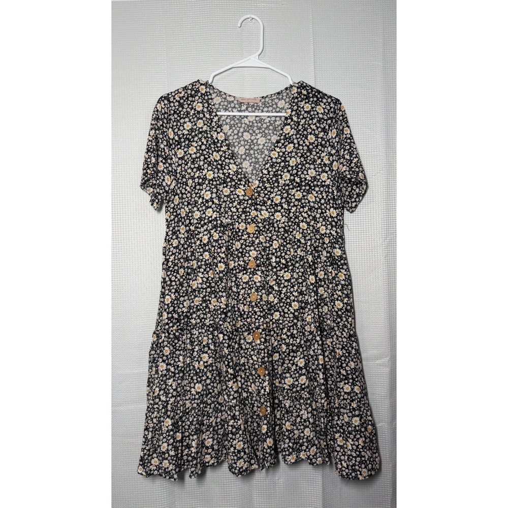 Ces Femme Floral Babydoll Mini Dress Women's S Button Front Tiered Cottagecore